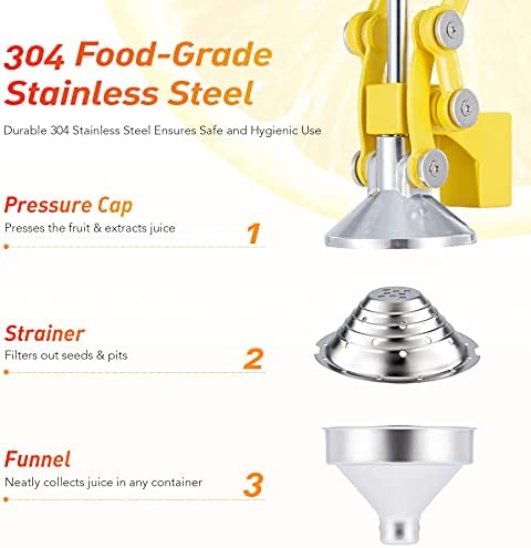 CO-Z Manual Citrus Juicer - Professional Orange, Lemon, Lime & Pom Juice Extractor, Easy to Clean, Yellow - Image 4