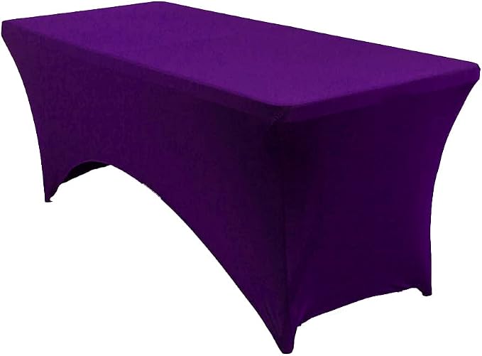 MDS® Pack of 12 Spandex Tablecloth 8FT Tight Fitted Stretch Table Cover – Washable Wrinkle-Free Reusable Elastic Patio Tablecloth for Wedding, Party, Banquet, Trade Show, Event Décor - Cadbury Purple by MDS