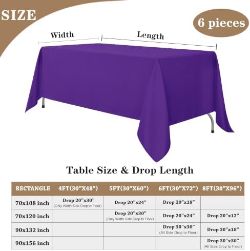 Fitable 6 Pack Purple Tablecloths 90x132 Inch for 6 Foot Rectangle Tables - Image 5