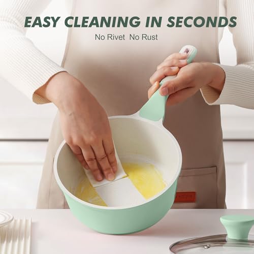 SENSARTE Ceramic Nonstick Saucepan with Lid 1.5 QT, PTFE/PFAS Free, Green - Image 6