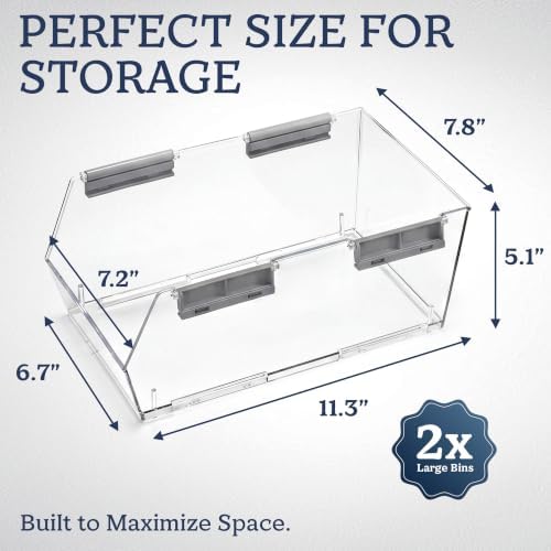 HOMESTEAD Set of 2 Large Stackable Storage Bins, Clear Plastic Organizer Bins, Open Front Design for Kitchen Pantry, Fridge, Cabinet, Bathroom and Cabinet Organization - Image 3