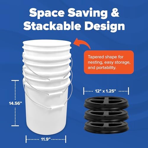 ePackageSupply 5 Gallon Bucket - Food Grade w/Lid BPA-Free, White/Black, 6 | Airtight Gamma Seal Screw-On Lid, Heavy-Duty 90 Mil HDPE Plastic, Food Safe and Durable Container, Bulk Storage, Made in USA - Image 3