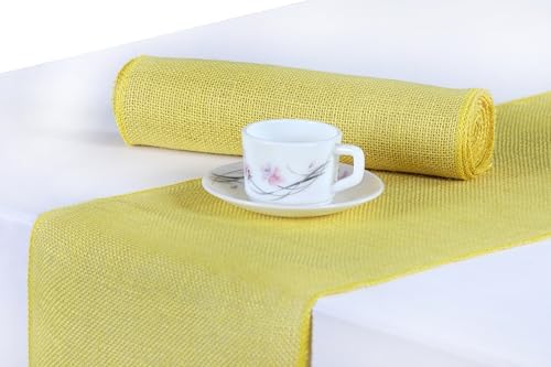 MDS® Pack of 15 Natural Burlap Table Runner, 12 x 108 Inch, Jute Rustic Farmhouse Boho Table Decor for Wedding Reception, Dining Table, Bridal Shower, Baby Shower & Party Decorations - Yellow by MDS