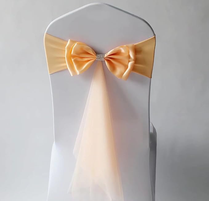 6Pcs Stretch Satin Chair Sashes Bows Chair Bands Decor for Hotel Wedding Reception Party Event Chair Cover Decoration Champagne by SXXLDNG
