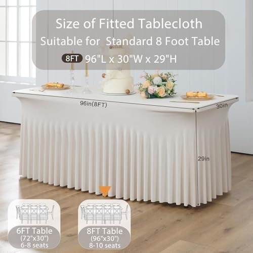 2 Pack Beige Spandex Table Clothes for 8 Foot Rectangle Tables, Wrinkle Free Fitted Table Cover 8ft Stretch Tablecloths Desk Skirt for Parties Weddings Birthday Banquet Baby Shower - Image 6