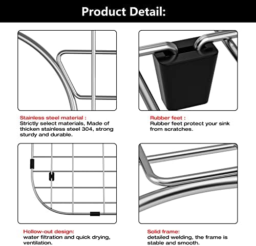 2Pack 304 Stainless Steel Sink Protector for Double Kitchen Sink Rear Drain,(13"x16"& 11"x 8.6") Metal Sink Grid SinkGrate Sink Rack for Bottom of KitchenSink w/SinkStrainers Rubber feet - Image 4