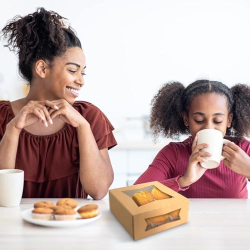 MT Products Kraft Cupcake Boxes 9" x 9" x 4" - Auto Pop-Up Bakery Boxes with Windows (Pack of 150) - Made in the USA - Image 3