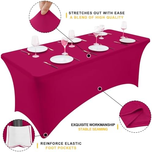 Smiry 2 Pack Spandex Table Cloth 5FT, Elastic Fitted Fuchsia Tablecloth - Image 2