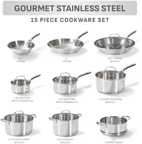 T-fal Gourmet 15-Piece Stainless Steel Pots and Pans Set, Induction Compatible - Image 2