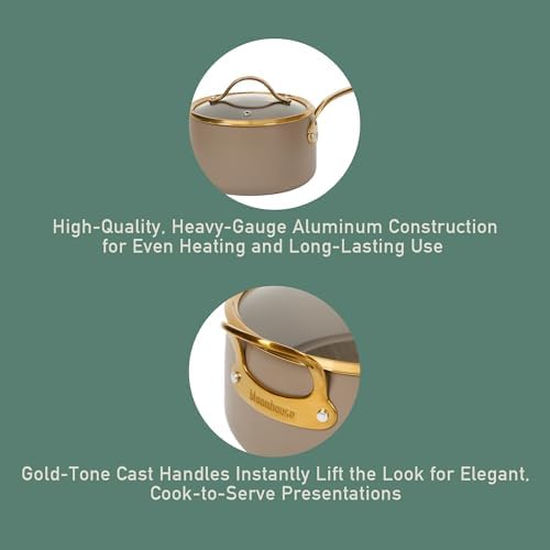 Bloomhouse Pots and Pans Set - Ceramic Non Stick Cookware Set - 2 Time Oprah's Favorite Things Brand - 8 Piece Aluminum Premium PFA Free Set W/Ceramic Steamer - Cappuccino Brown with Gold Handle - Image 4
