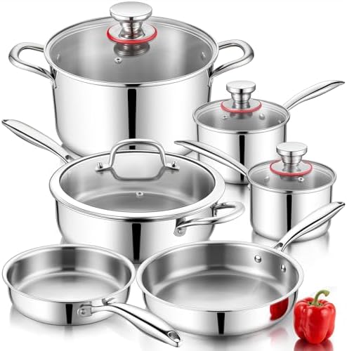 P&P CHEF Stainless Steel Cookware Set of 6, 10-Pieces Pots and Pans Sets by PPCHEF