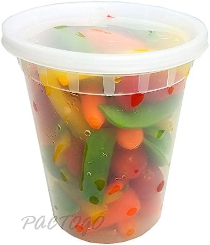 PCM 32 oz. Heavy Duty Round Deli Food Soup Plastic Container w/Lid 100% BPA Free (Pack of 48 Sets) - Image 3