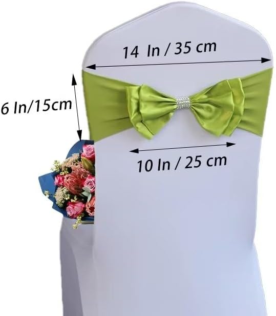 50 PCS Spandex Chair Sash Bow Tied,Elastic Sashes Chair Bands for Wedding Party Reception Events Celebration Banquets Hotel Event Decorations Chairs Decoration(Grass Green) - Image 2