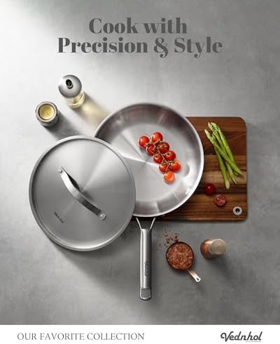 Stainless Steel Frying Pan Set with Lids 8+10+12 Inch,Tri-Ply Stainless Steel Skillets,Brushed Steel Pans with Stainless Steel Lids,Oven&Dishwasher Safe,Induction Compatible - Image 3