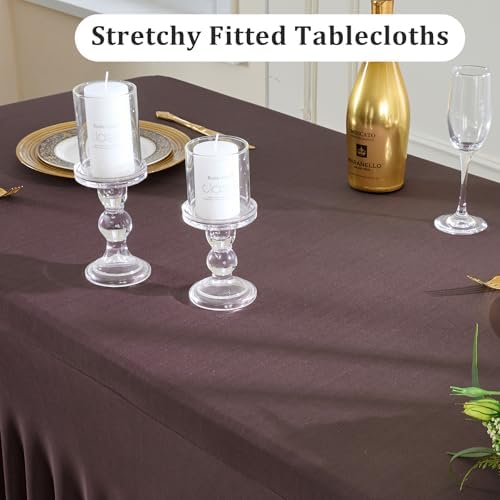 6 Pack Brown Spandex Table Clothes for 8 Foot Rectangle Tables, Wrinkle Free Fitted Table Cover 8ft Stretch Tablecloths Desk Skirt for Parties Weddings Birthday Banquet Baby Shower - Image 3