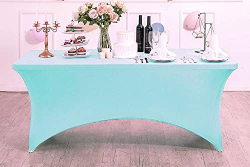 MDS® Pack of 12 Spandex Tablecloth 6FT Tight Fitted Stretch Table Cover – Washable Wrinkle-Free Reusable Elastic Patio Tablecloth for Wedding, Party, Banquet, Trade Show, Event Décor - Aqua Blue - Image 3