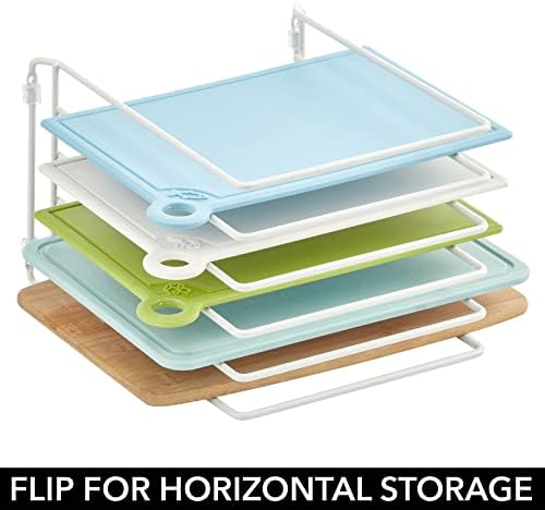 mDesign X-Large Steel Storage Tray Organizer Rack for Kitchen Cabinet - Divided Holder with 5 Slots for Skillets, Frying Pan, Pot Lids, Cutting Board, Baking Sheets - Concerto Collection - White - Image 6