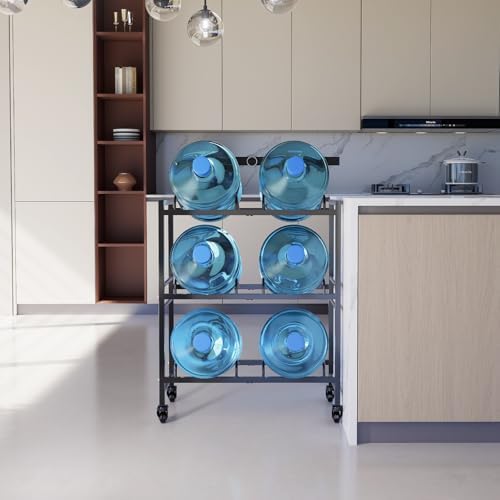 Heavy Duty 3 Tiers Water Rack Double Row with 4 Wheels - Space Saving Dispenser Stand 5 Gallon Water Storage Rack Bottle Jug Holder Organizer/Lockable&Removable Casters/Kitchen Office Garage/6 Slots - Image 3