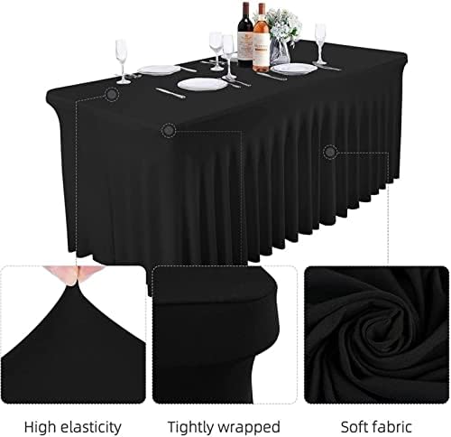 Polyester Tablecloth Trade Show Table Cover 4ft/5ft/6ft/8ft With Ruffle Table Skirt One-Piece For Rectangle Tables, Washable Spandex Table Protector For Party, Wedding, Cocktail, Banquet, Festival - Image 2
