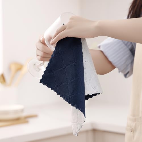 Homaxy 12 Pack Super Soft Dish Cloths, 10" x 10", Navy Blue & White - Image 4