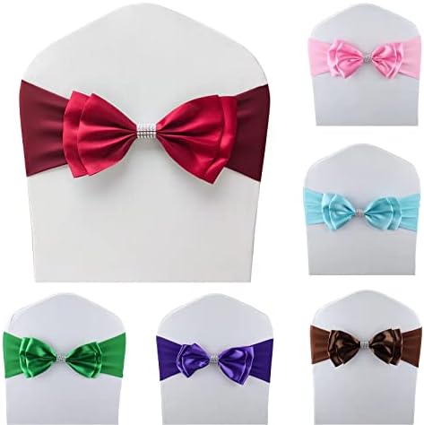 12 PCS Double Bows Stretch Chair Sashes, for Wedding Party Chair Cover Decoration, Spandex Stretch Chairs Bands (Pack of 12 Burgundy) - Image 2