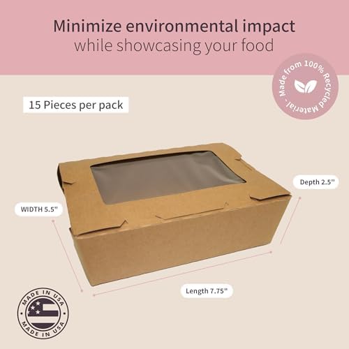FC Meyer MeyerWindow #3 Kraft Boxes With Window, Disposable Paperboard Take Out Cartons, Bakery Boxes, Lunch Box & Go To Food Storage Container, 7 3⁄4” x 5 1⁄2” x 2 1⁄2“, Small Pack of 15 - Image 2