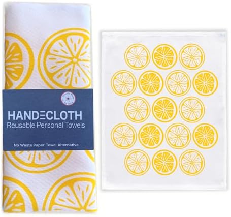 HANDECLOTH Artisan Reusable Paper Towels/Cotton/American Made/Soft/Durable/Machine Washable/Absorbent/Quality Edges/No Pilling/Gift for the Home (Lemons, 6 Pack) by HANDECLOTHbyTutenago