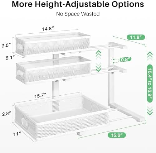 Kitstorack Under Sink Organizer, 2-Pack 3-Tier Height Adjustable Thickened Metal Pull out Cabinet Organizer Shelf, Slide out Storage Drawer Rack for Bathroom Kitchen Pantry Home Laundry Organization - Image 3