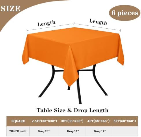 Fitable 6 Pack Orange Square Tablecloths 70x70 Inch for 2-4 Ft Tables - Image 5