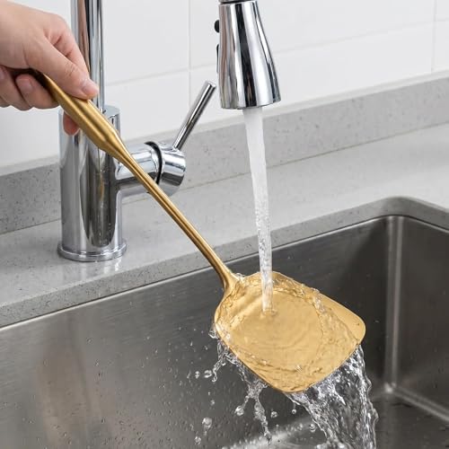 304 Stainless Steel Small and Large Spoons Set, Gold Cooking Utensils Set 16 PCS All Metal Kitchen Tools, Serving Utensils - Masher，Whisk, Fork, Tongs, Turner, Ladle, Spatula，Skimmer, Pasta - Image 4