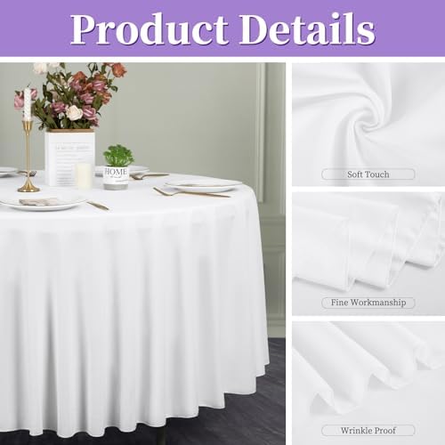 1 Pack White Round Tablecloths, Diameter of 90 inch - Image 4