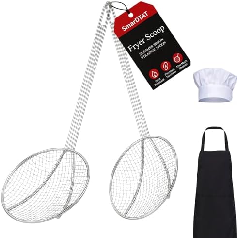 2PCS Fryer strainer,mesh skimmer, Skimmer Spoon Strainer Spoon Kitchen Spider Frying Spoon Strainer and Utensil for Deep Fryer with Basket, Deep Fryer Cooking, stainless steel skimmer by Unknown