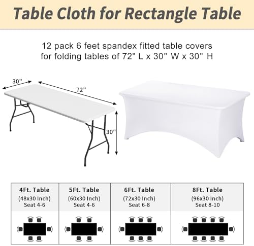 Fixwal 12 Pack 6FT White Tablecloth Rectangle Spandex Fitted Table Cover - Image 3