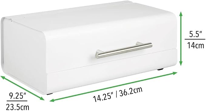 mDesign Metal Bread Box Bin with Hinged Lid - for Kitchen Countertop, Island and Pantry - Large Capacity Storage, Vintage-Inspired Design - Multi-Purpose Storage Container for Home - Matte White - Image 6