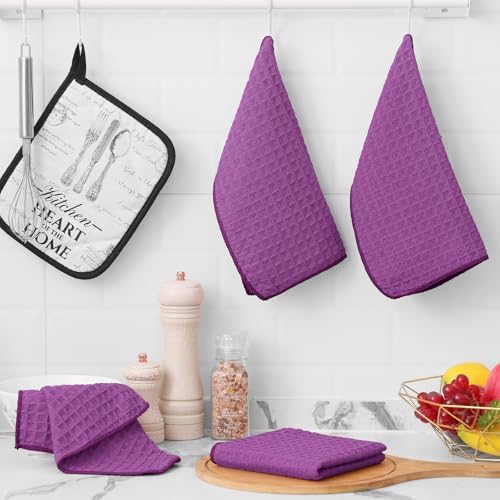 Homaxy Microfiber Kitchen Towels and Dishcloths Sets, 12 Pack, Purple - Image 5