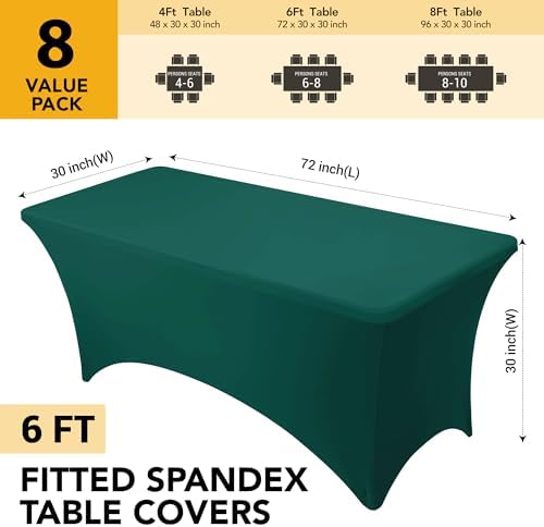 8-Pack Hunter Green Spandex Tablecloths for 6ft Rectangle Tables - Image 6