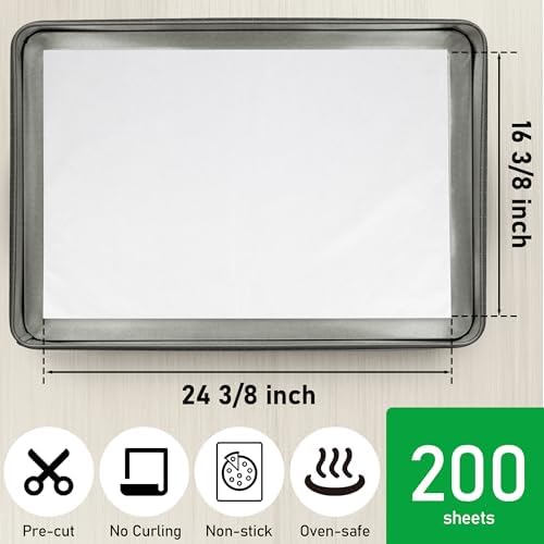 EcoDispose 200 Pcs Non-Stick Parchment Paper Baking Sheets 16-3/8"x24-3/8" | White, Heavy Duty, Pre-Cut, Greaseproof, Full Pan liner for Bake - Image 2