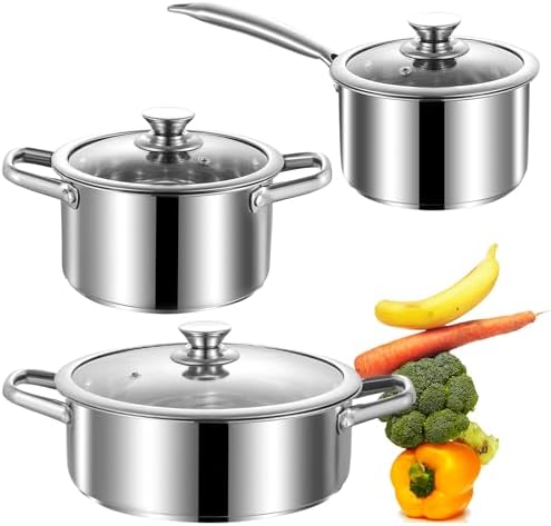 Stainless Steel pots and pans set, 6 Piece Nonstick Induction Kitchen Cookware Set, Works with Induction/Electric and Gas Cooktops, Nonstick, Oven Safe, Camping Cookware by SHEUMNT