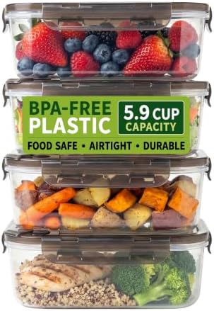 Meal Prep Containers Reusable with Lids - 4 Pack Airtight Vented by Clutterix