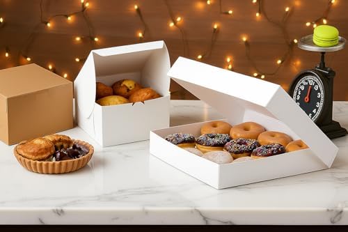 Reversible Bakery Boxes 12 x 12 x 6 in, No Window Lock Corner Tall Cake Boxes with Front Tuck Lock & Side Clips, Ideal for Layer Cakes, Kraft or White Exterior, Microwavable, 50 Pack - Image 7