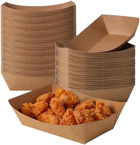 Fit Meal Prep 1000 Pack 2 lb Paper Food Boats Heavy Duty Disposable Trays, Kraft Brown, for Parties Fairs Picnics Carnivals Holds Tacos Nachos Fries Hot Dogs Grease Resistant by FMPBRANDS
