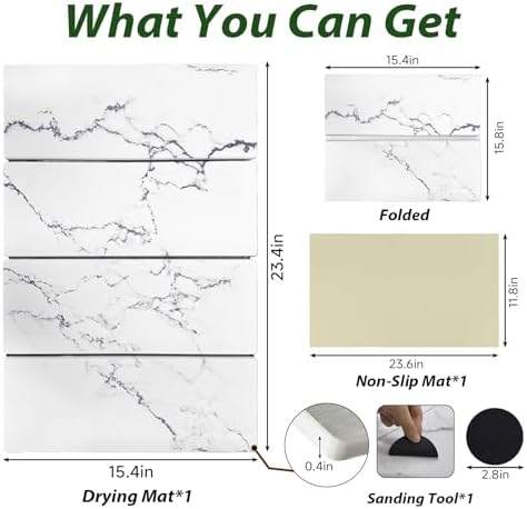 Large Stone Drying Mat for Kitchen Counter, 24"x16" Collapsible Quick Dry Dish Drying Mat, Water-Absorbent Marble Diatomaceous Earth Mats for Bottles Cups Dishes, Match Any Countertop - Image 3