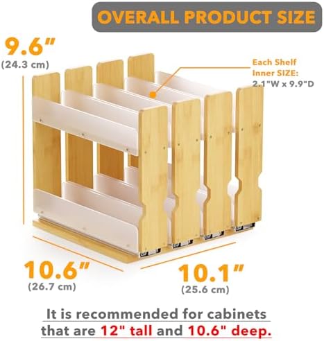 SpaceAid Bamboo Pull Out Spice Rack Organizer for Cabinet, Heavy Duty Slide Out Seasoning Kitchen Pantry Sliding Vertical Organization, 10.1" Wide, 4 Drawers(2" Wide), 2-Tier, Natural - Image 3