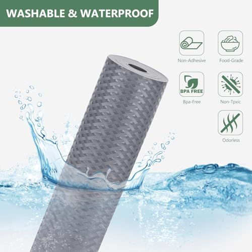 Shelf Liners, Non-Adhesive Drawer Liner, Waterproof & Oil-Proof Kitchen Cabinet Cupboard Liner Plastic EVA Material BPA Free Fridge Liner Mats Paper Protector for Shelves (Grey/20in x 240in) - Image 2