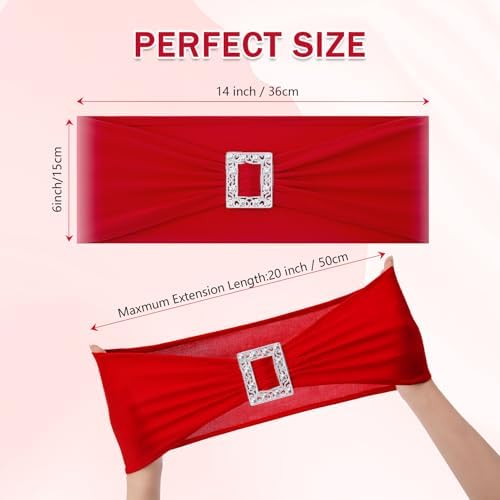 Joccun 30 PCS Spandex Chair Sashes Bows Stretch Chair Cover Band with Buckle Slider Universal Elastic Chair Ties for Wedding Banquet Party Event Decoration (Ruby) - Image 2