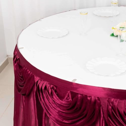 Efavormart Burgundy Satin Double Drape Table Skirt for Kitchen Dining Catering Wedding Birthday Party Decorations Events 14ft - Image 6