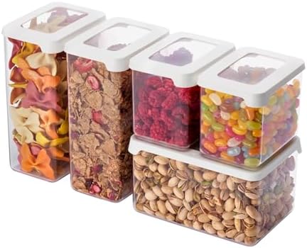 SmartStore Clear Airtight Dry Food Containers with Lids Starter Set of 5-20% Biobased Plastic Storage Box with Lid, BPA Free, Dishwasher Safe - Kitchen Storage Containers 2x 0.8L, 2x 1.6L, 1x 1.65L by SmartStore