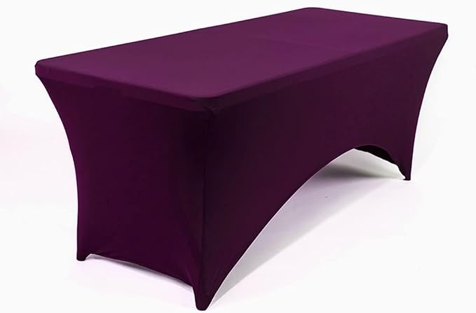MDS® Pack of 10 Spandex Tablecloth 8FT Tight Fitted Stretch Table Cover – Washable Wrinkle-Free Reusable Elastic Patio Tablecloth for Wedding, Party, Banquet, Trade Show, Event Décor - Eggplant by MDS