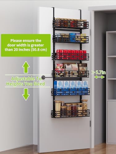 6-Tier Over Door Pantry Organizer, 60.4" H Heavy Duty Metal Hanging Storage Rack for Laundry Bathroom, Black - Image 3