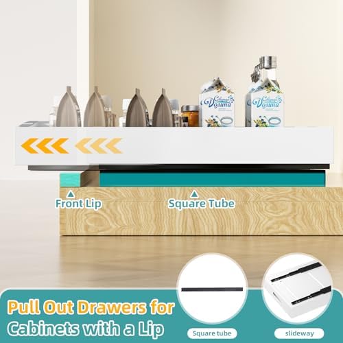 HBL' 2 Pack | 21" Deep Pull Out Cabinet Organizer Adhesive, (13.8" to 22.0") Width Expandable Sturdy Carbon Steel Roll-Out Drawers, Designed for Frameless Cabinets, Slide-Out Shelves for Pantry. - Image 5